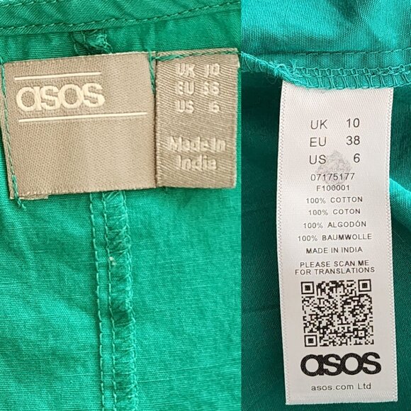 ASOS Green 100% Cotton Strappy Tiered Flowy Mini Dress - Picture 4 of 4